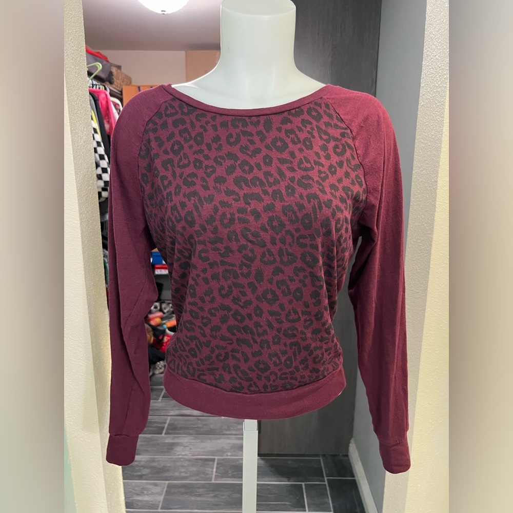 PINK Burgundy Leopard Print Long Sleeve Top